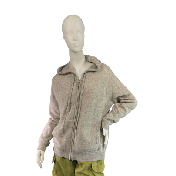 White +  Warren Cashmere Luxe Zip Hoodie Sweater in Light Gray $495 Size Medium - Picture 1 of 9